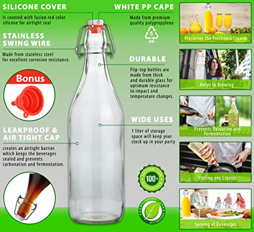 Flip Top Glass Bottle [1 Liter (4 Count)