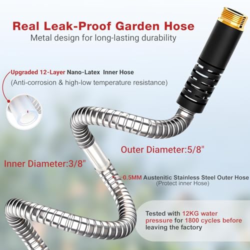 100ft Metal Garden Hose with Upgraded Leak‑Proof Rubber Sleeve