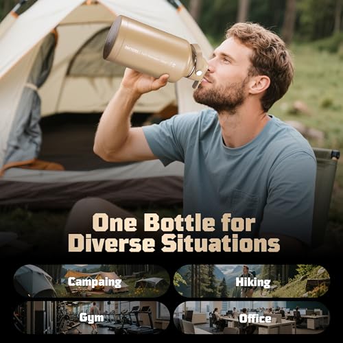64oz Tactical Insulated Water Bottle with 3 Lids & MOLLE Pouch