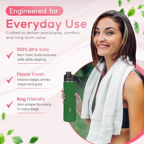 Y TOP 18 oz Insulated Water Bottle Leak Proof Spout Lid Fits in Car Cup Holder