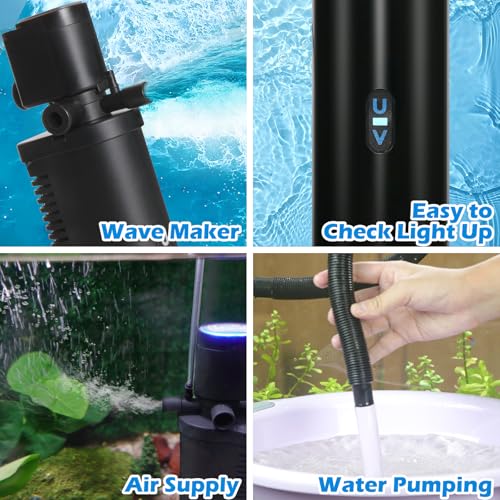 10-45 Gal U-V Aquarium Filter for Fish Turtle Tank, Dual Outlets