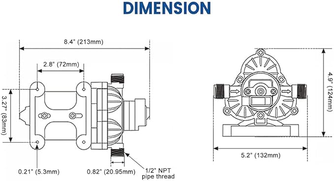 T33 Automatic On-Demand Diaphragm Pump, Pressure Pump for Kitchen, Bathroom, RV, Marine Yacht, Caravan, Garden (12Vdc, 4.0GPM, 45PSI)