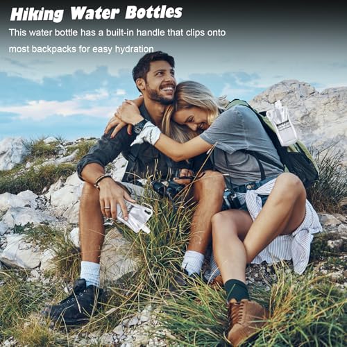2-Pack 33oz (1L) Collapsible Water Bottles with Mountaineering Buckle, BPA-Free Foldable Travel Bottle for Camping Hiking Running Cycling Mountaineering - Compatible With All 28mm Thread Water Filter (2 Count)