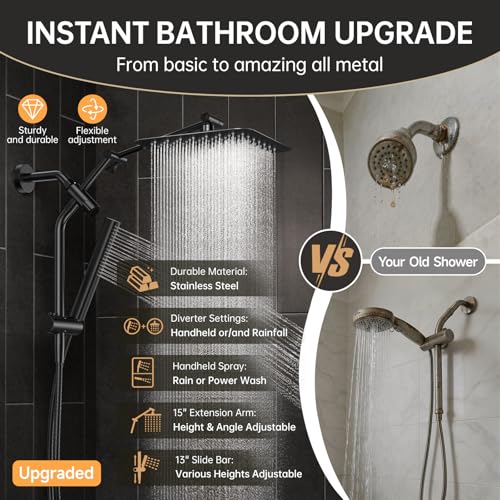 All Metal 10" Luxurious Rain Shower Head with Handheld Spray