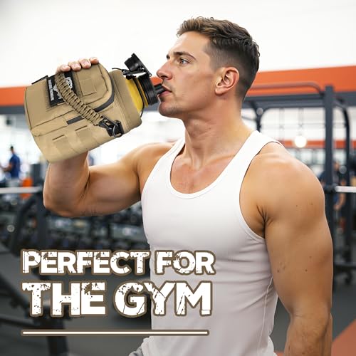 64 oz Tactical Water Bottle with MOLLE Bottle Pouch & 3 Lids
