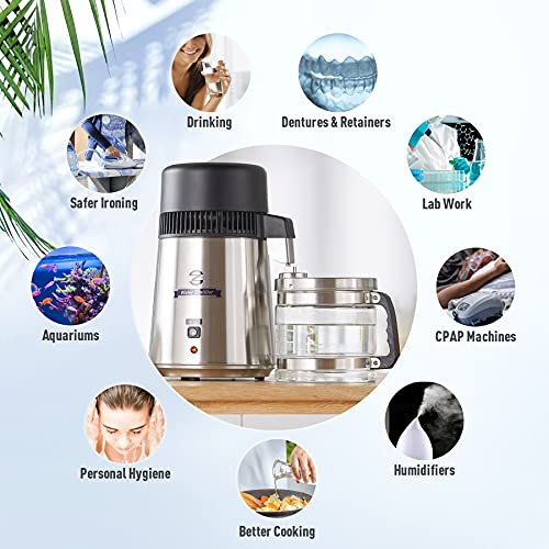 4L Brushed Stainless Steel 750W Countertop Water Distiller