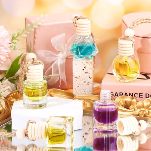 60 Pcs Hanging Car Air Freshener Car Diffuser Bottle Empty Glass Perfume Bottles Air Freshener Diffuser Bottle Pendant for Essential Oils Fragrance Aromatherapy Ornament Decor (60 Count)