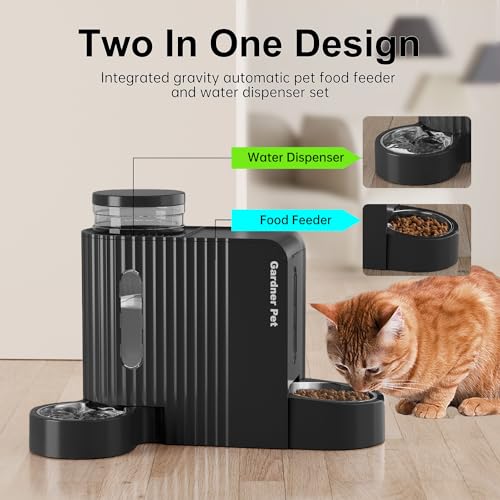 Automatic Gravity Cat Food Feeder and Water Dispenser Stainless Steel Two