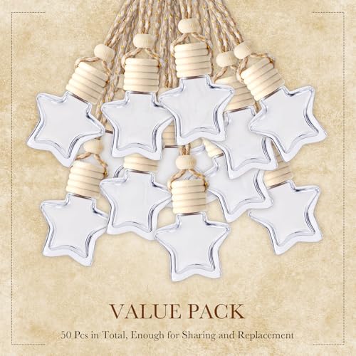 50 Pcs Hanging Car Air Freshener Car Diffuser Bottles Empty Glass Perfume Bottle Freshener Diffuser Bottle Pendant for Essential Oil Fragrance Aromatherapy Ornament (50 Count)