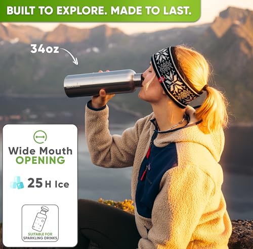 Insulated Custom Water Bottle 34 fl oz for Sports & Hiking