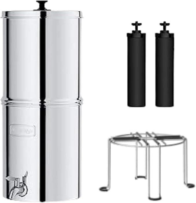 Waterdrop Gravity-fed Water Filter System, Reduces Lead and up to 99% of Chlorine, NSF/ANSI 42&372 Standard, with 2 Black Carbon Filters and Metal Spigot,and Stainless Steel Stand