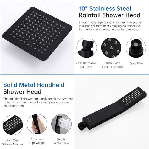 All Metal 10 Inches Rainfall Shower Head with Handheld Combo