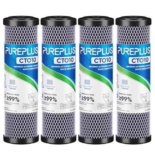 1 Micron 2.5" x 10" Whole House CTO Carbon Water Filter Cartridge Replacement for Under Sink Water Filter System (4 Count)
