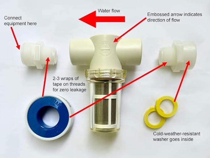 Bouncer Hose Boss Garden Hose Filter, Quality Made in The USA, 3/4 inch Connections, Stainless Steel 80 Mesh Screen, Includes Hose washers and Teflon Thread Tape