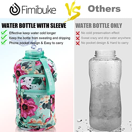 Half Gallon Water Bottle with Sleeve 64 OZ Water Bottle with Handle & Straw Leakproof Motivational Sports Gym Water Bottle with Time Marker Water Jug with Neoprene Holder