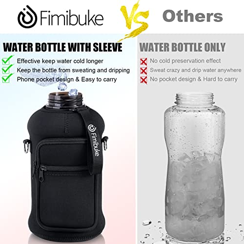 Half Gallon Water Bottle with Sleeve 64 OZ Water Bottle with Handle & Straw Leakproof Motivational Sports Gym Water Bottle with Time Marker BPA Free Water Jug with Neoprene Holder