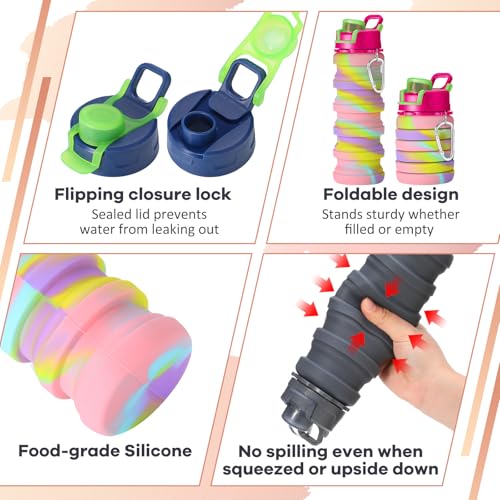 14Pack Collapsible Water Bottles Bulk with Hook17oz (14 Count)