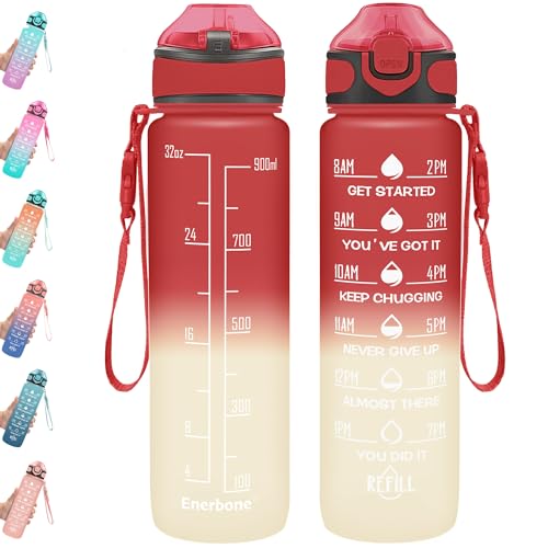 32 oz Drinking Water Bottle with Times to Drink and Straw