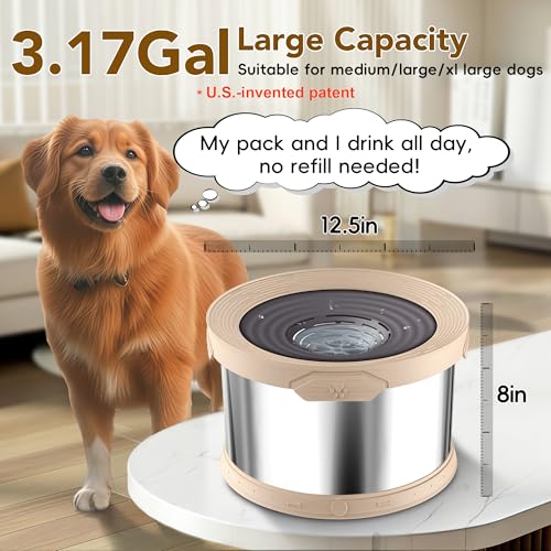 12L Dog Water Bowl No Spill Stainless Steel for Slow Drinking Beige