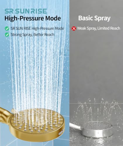 Filtered Shower Head with Handheld High Pressure 9 Spray Mode Showerhead Detachable Shower Head Water Softener Filters Beads for Hard Water Remove Chlorine 4 Filters Brushed Gold