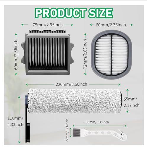 Replacement Roller Brush & HEPA Filters Kit for Tineco S5 Combo (4 Count)