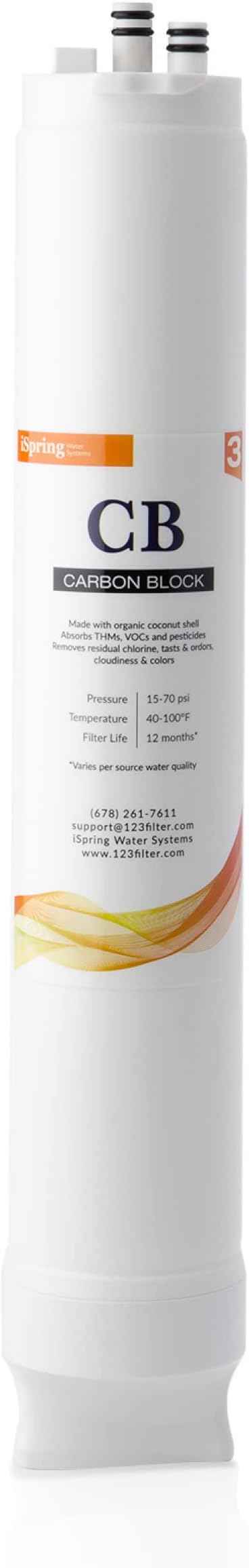 iSpring FCB500 Carbon Block Filter Replacement for RO500 Tankless Reverse Osmosis Water Filtration System