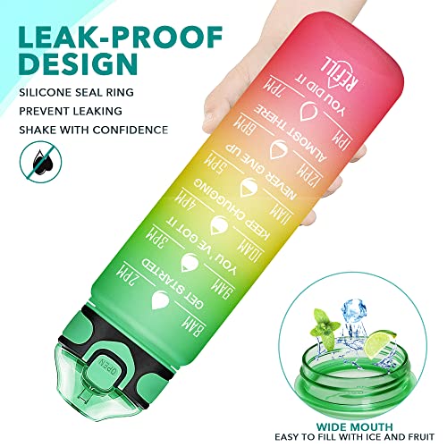 32 oz Drinking Water Bottle with Times to Drink and Straw