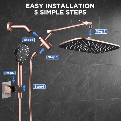 Rose Gold 11.8" High Pressure Shower Head with Handheld