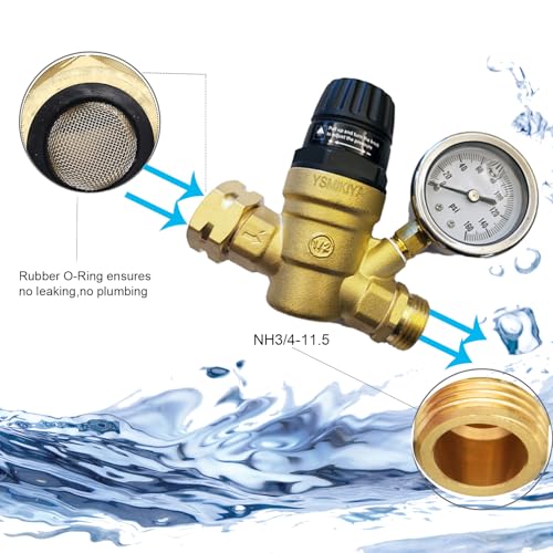 RV Water Pressure Regulator Valve with Handle Adjustable