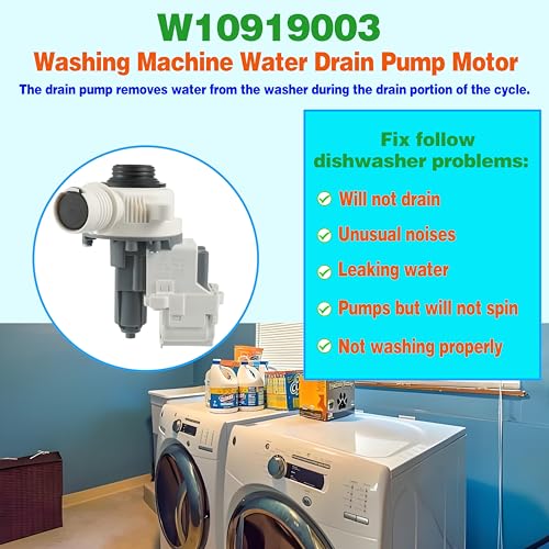 W10919003 W10775446 Washer Drain Pump Compatible With Whirlpool Kenmore Maytag Clothes Washer Washing Machine Water Drain Pump and Motor Replacement Parts for