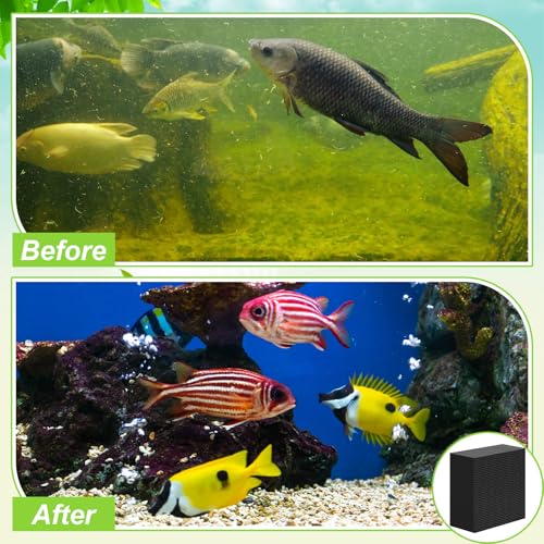 8 Pcs Aquarium Cube Filter Activated Carbon Aquarium Filter Water Filter for Fish Tank 4 x 4 x 2 Inch Cube Honeycomb Structure Charcoal Deodorant for Ponds Pools Horses Stock Tank Filtration (8 Count)