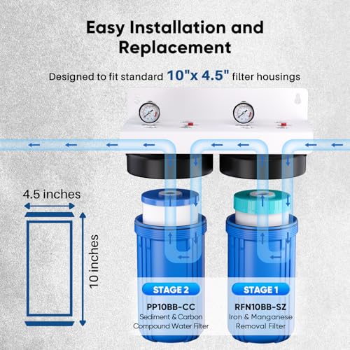 5 Micron 4.5"x 10" Whole House Water Filter Combo Kit with Sediment& Carbon