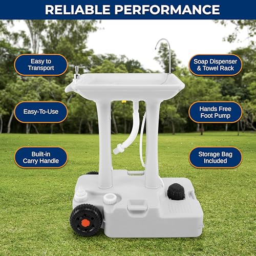 7+ Gal Portable Hand Wash Station with Wheels & Foot Pump