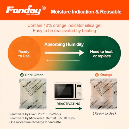 50Gram 10Packets Fonday Moisture Indicating Silica Gel Desiccant Packs (10 Count)