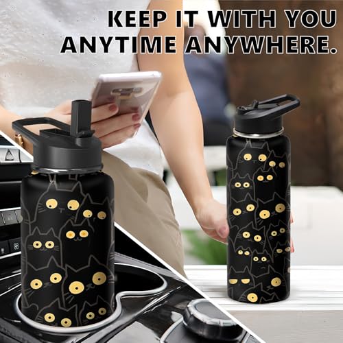 40oz Cat Water Bottle with Handle and Flip Straw