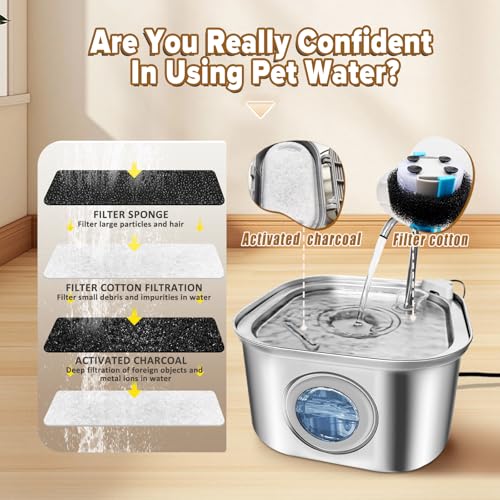 Cat Water Fountain.Stainless Steel Pet Water Dispenser Bowl