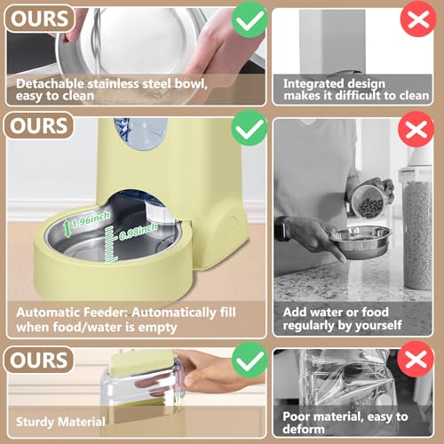 Portable Automatic Cat Feeder and Water Dispenser with Stainless Steel Bowl Dog Gravity Food Feeder and Waterer for Small Medium Pets Puppy Kitten 1 Gallon x 2