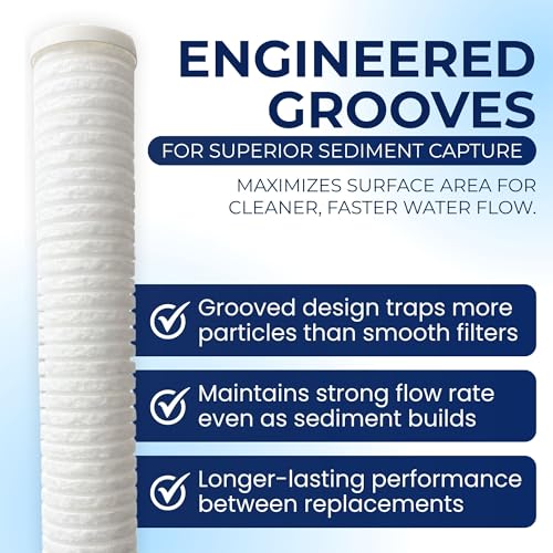 5-Micron Grooved Polypropylene Sediment Replacement Filter & Scale and Corrosion Inhibitor - Compatible with Tankless Water Heaters & Whole-House Water Filtration