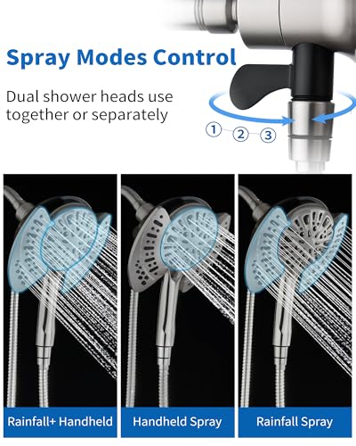 2 in 1 Shower Head with Handheld Combo High Pressure Nickel 2.5 GPM (2 Count)