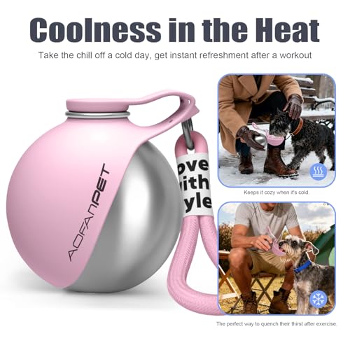 Portable Dog Water Bottle 10oz Stainless Steel Travel Dog Water Dispenser with Bowl No