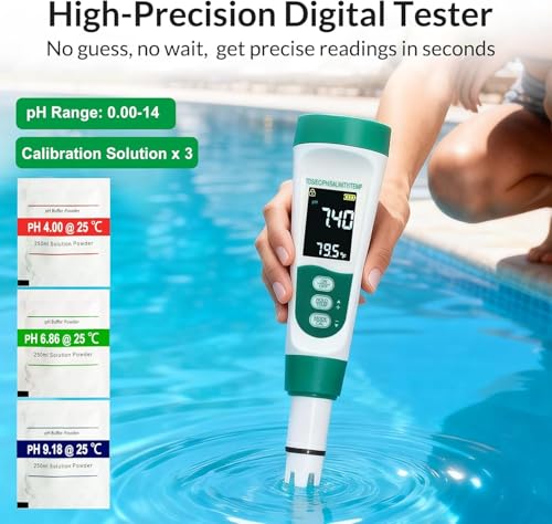 11-in-1 Digital Pool Water Tester Kit Including 5-in-1 Salt Tester for Saltwater Pool & 7-in-1 Pool Test Strips(50 Strips), Test pH Salinity TDS EC Temp Chlorine Bromine Alkalinity Hardness