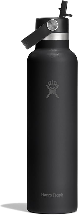 Hydro Flask Water Bottle - Insulated Stainless Steel - Straw Lid, Non Spill, Leakproof in 24 Oz Tonal Black
