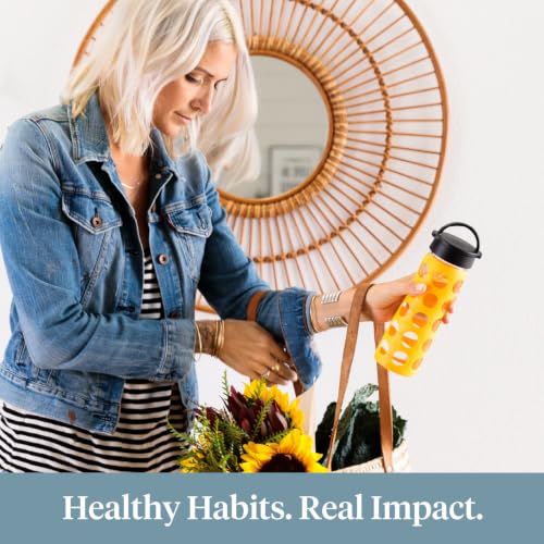 16-Ounce BPA-Free Glass Water Bottle with Classic Cap and Protective Silicone Sleeve, Marigold