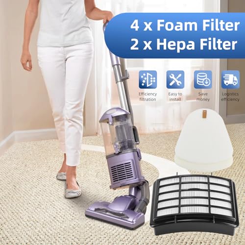 4 Foam + 2 Hepa Filter Replacement for Shark ZU503AMZ NV380 UV440 UV540 NV356e NV360 NV352 NV350 NV351 NV355 NV358 NV370 NV391 CU500 CU510 Navigator Lift