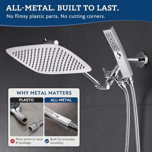 All Metal 12" Rain Shower Head with Handheld for Bathroom Upgrade
