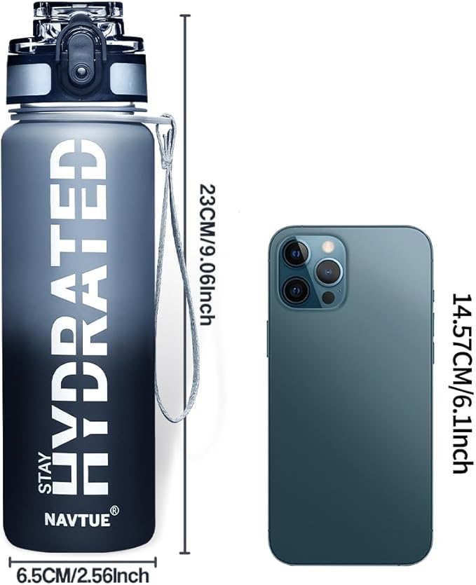 Water Bottle, 16oz Sports Water Bottles with Time Marker Wide Mouth, Motivational and Leakproof Drink Bottle, BPA Free Tritan with Carry Strap for Gym Fitness Outdoor(1 Bottle)