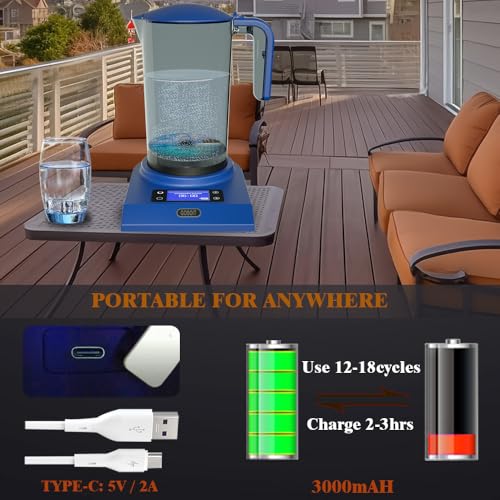 Hydrogen Alkaline Water Pitcher Bottle Machine Hydrogen Water Generator Maker Ionizer Hydrogen Water System Jug Dispenser with LED Display and Smart Touch Operation 2500ML