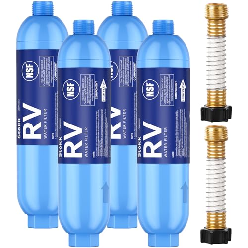 RV Water Filter with 2 Flexible Hose Protectors 4 Pack (4 Count)