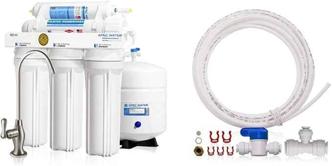 Ultimate RO-Hi Top Tier Supreme Reverse Osmosis Drinking Water Filter System, 90 GPD & ICEMAKER-KIT-38-14-RO-A Ice Maker Installation Kit, 3 Piece Set, White