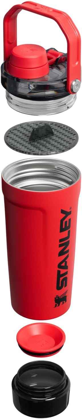 STANLEY Vitalize Shaker Bottle 20 oz | Leakproof Insulated Stainless Steel Shaker Cup | Base Storage and Twist On Fast Flow Lid | Protein Shakes and Pre Workout Powder | BPA-Free | Chili Black